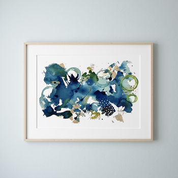 Deep Sea - watercolour abstract, blues and greens