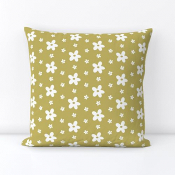 May Flower - Blossom white on golden green - Spoonflower cushion Pattern Design