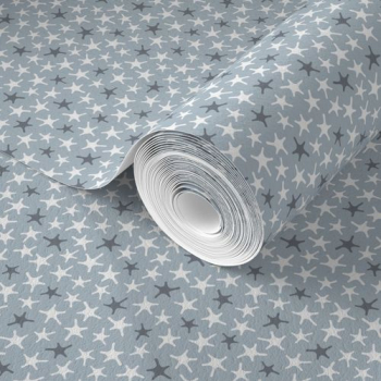 May Flower accents dainty stars duo - blossom white, misty grey on soft blue - Spoonflower wallpaper Pattern Design